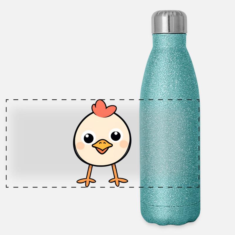 Cœur de poussin Poulet mignon, Dessin animé Gourde isotherme panoramique pailletée 500 ml