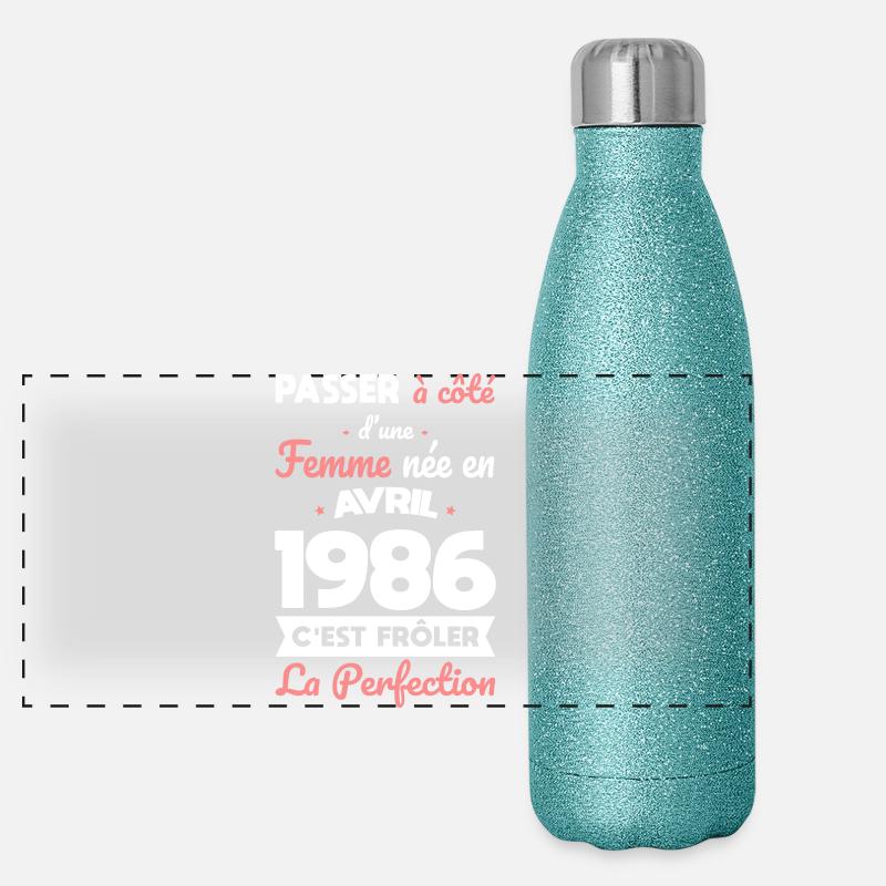 Anniversaire 40 ans - Née en Avril 1986 Gourde isotherme panoramique pailletée 500 ml