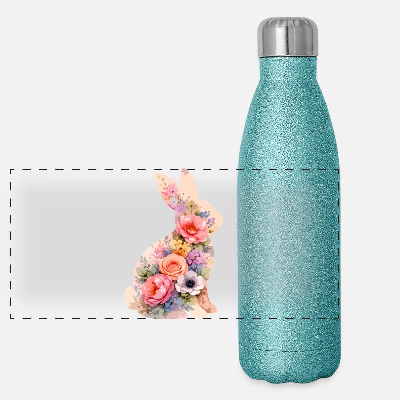 Bunny Pastel Flowers Panoramic Glitter Thermal Bottle 500 ml