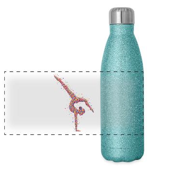 Turnerin Gymnastik Handstand Bodengang - Panorama Glitzer Isolierflasche 500 ml - Blau Glitzer - Vorne