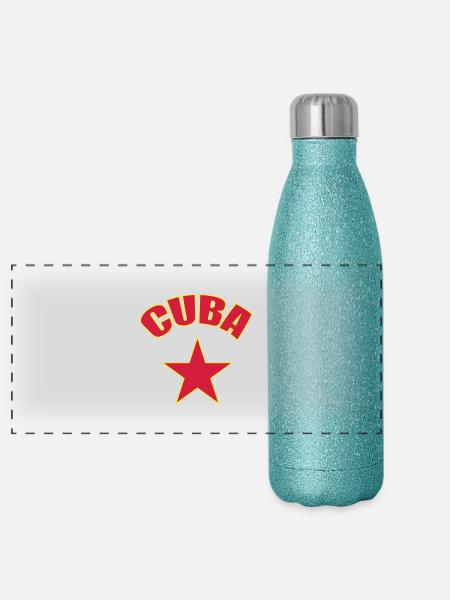 Cuba ! - Panoramic Glitter Thermal Bottle 500 ml - blue glitter - Front