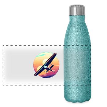 Glider at sunset design - Panoramic Glitter Thermal Bottle 500 ml - blue glitter - Front