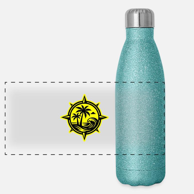 Kompass Palmen Ozean Panorama Glitzer Isolierflasche 500 ml