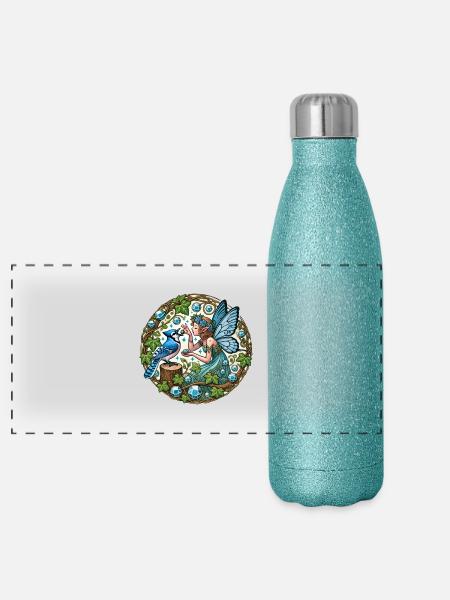 Blauhäher Fee Fantasy Kunst - Panorama Glitzer Isolierflasche 500 ml - Blau Glitzer - Vorne