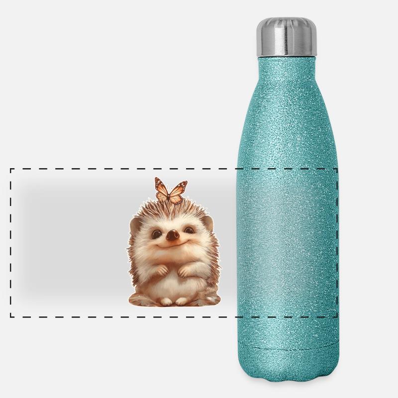 Hérisson avec papillon Gourde isotherme panoramique pailletée 500 ml