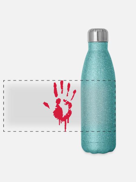 Handabdruck Graffiti - Panorama Glitzer Isolierflasche 500 ml - Blau Glitzer