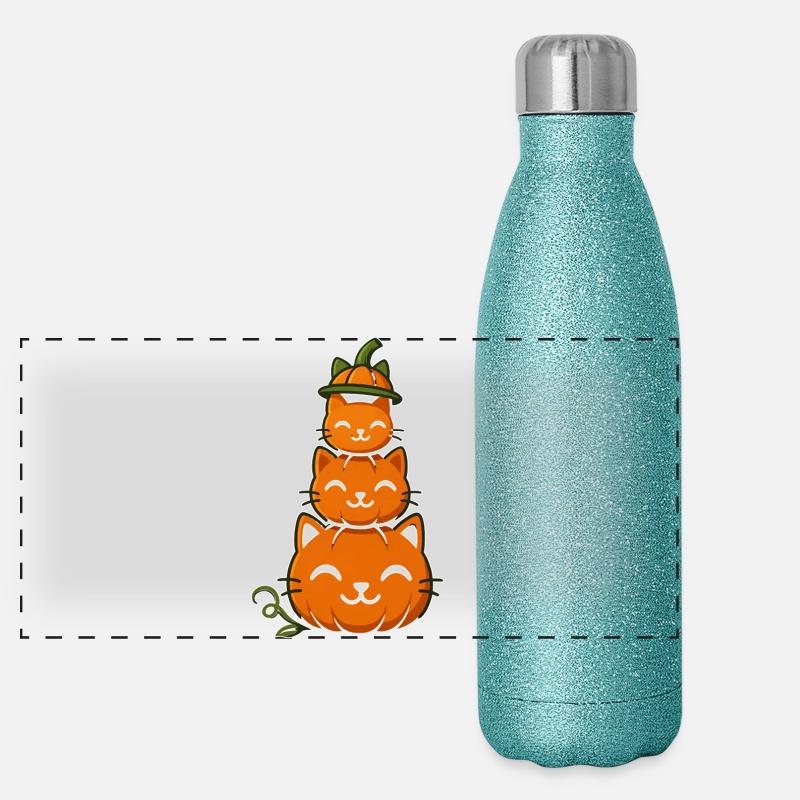 Fröhliche Kürbiskatzen-Stack Panorama Glitzer Isolierflasche 500 ml