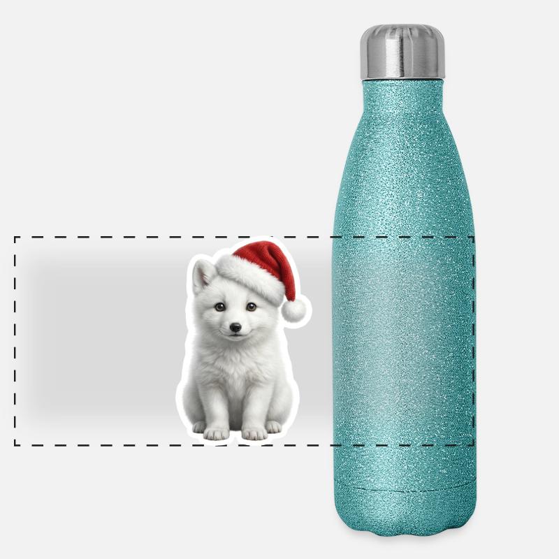 White arctic fox in deep snow Panoramic Glitter Thermal Bottle 500 ml