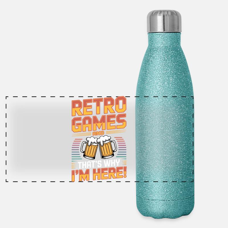 Retro Games Beer - Emulation - Old School Console - Panoramic Glitter Thermal Bottle 500 ml - blue glitter