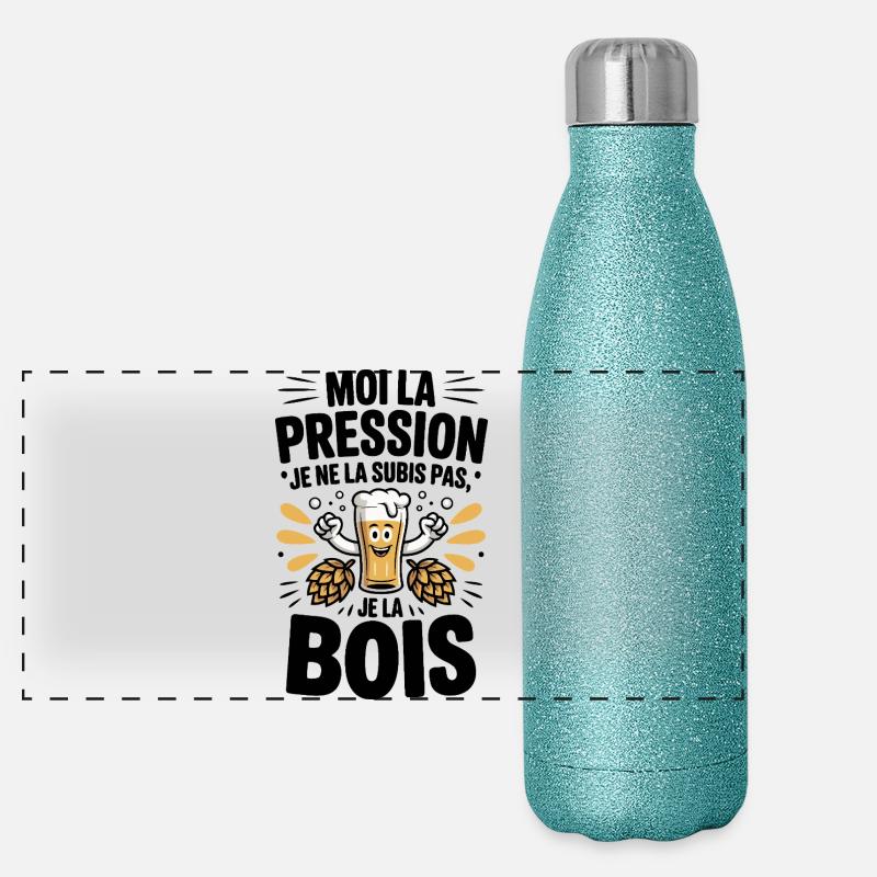 Bière Pression Subis houblon llustration fun Gourde isotherme panoramique pailletée 500 ml