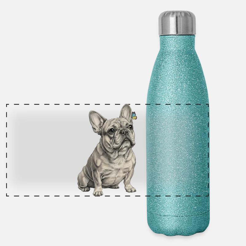 Bouledogue avec accent papillon Gourde isotherme panoramique pailletée 500 ml