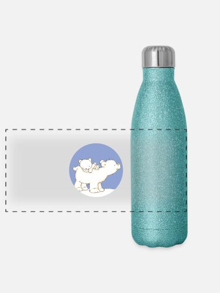 Baby Polar Bear with Dad - Panoramic Glitter Thermal Bottle 500 ml - blue glitter - Front