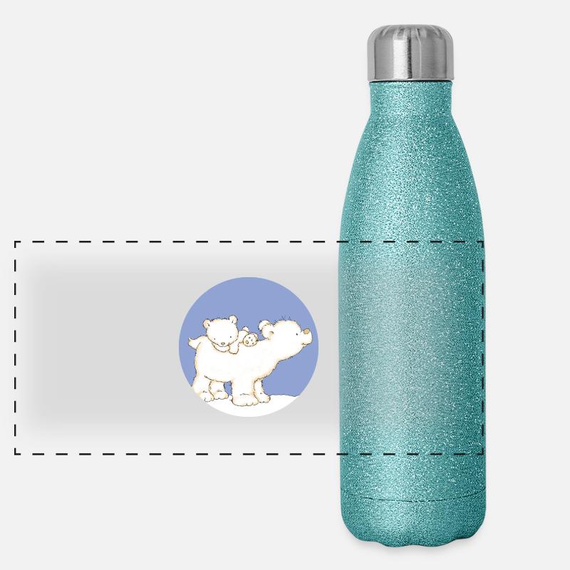 Baby Polar Bear with Dad - Panorama Glitzer Isolierflasche 500 ml - Blau Glitzer