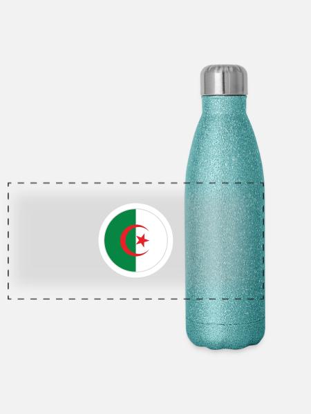 Algerie drapeau pays - Gourde isotherme panoramique pailletée 500 ml - paillettes bleues - Devant