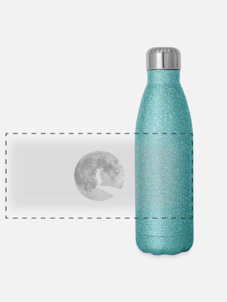 Wolfinchen rabbit bunny bunnies hare jackass moon - Panoramic Glitter Thermal Bottle 500 ml - blue glitter - Front