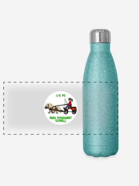 Pferdammt schnell - Panorama Glitzer Isolierflasche 500 ml - Blau Glitzer - Vorne