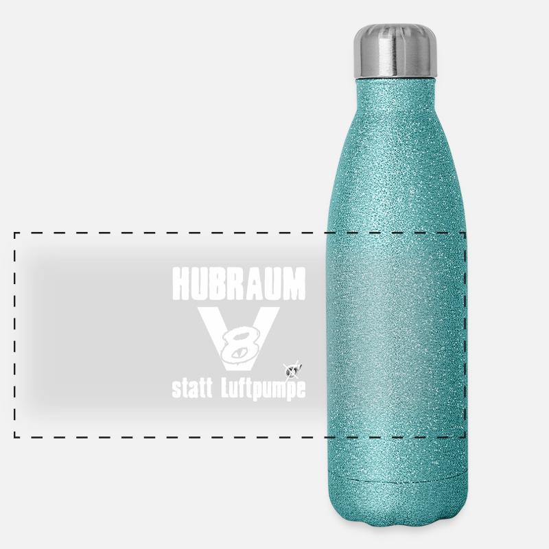 Hubraum V8 Motor statt Luftpumpe Turbolader - Panorama Glitzer Isolierflasche 500 ml - Blau Glitzer