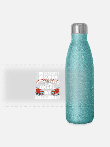 onkel feuerwehrmann super - Panorama Glitzer Isolierflasche 500 ml - Blau Glitzer - Vorne