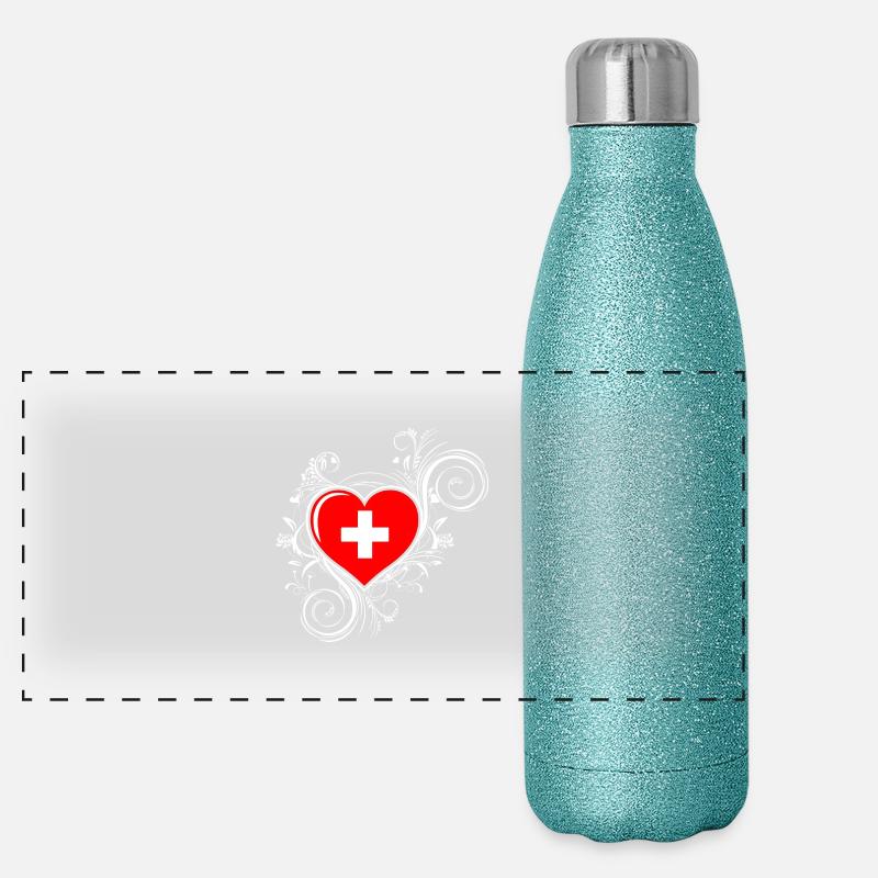 Suisse - coeur Gourde isotherme panoramique pailletée 500 ml