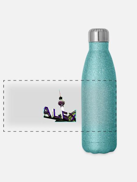 Alex Blau - Panorama Glitzer Isolierflasche 500 ml - Blau Glitzer - Vorne