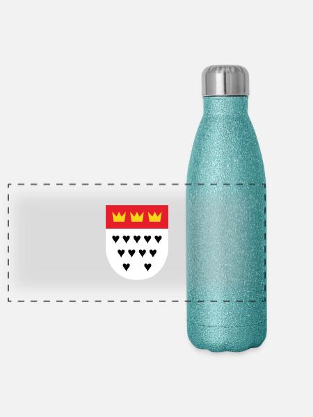 Herzwappen - Panorama Glitzer Isolierflasche 500 ml - Blau Glitzer - Vorne