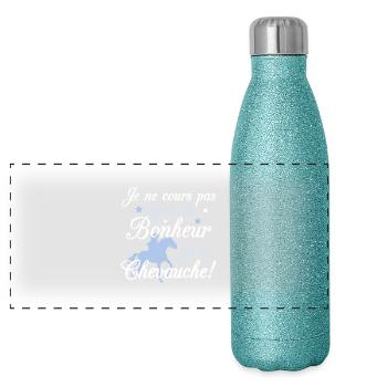 Cheval - le bonheur - Gourde isotherme panoramique pailletée 500 ml - paillettes bleues - Devant