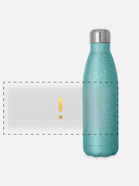 Exclamation mark! gold decoration icon & gift - Panoramic Glitter Thermal Bottle 500 ml - blue glitter - Front