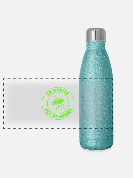 OVNI Vérité est ailleurs - Gourde isotherme panoramique pailletée 500 ml - paillettes bleues - Devant