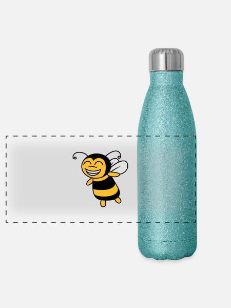 Mignonne petite abeille - Gourde isotherme panoramique pailletée 500 ml - paillettes bleues - Devant