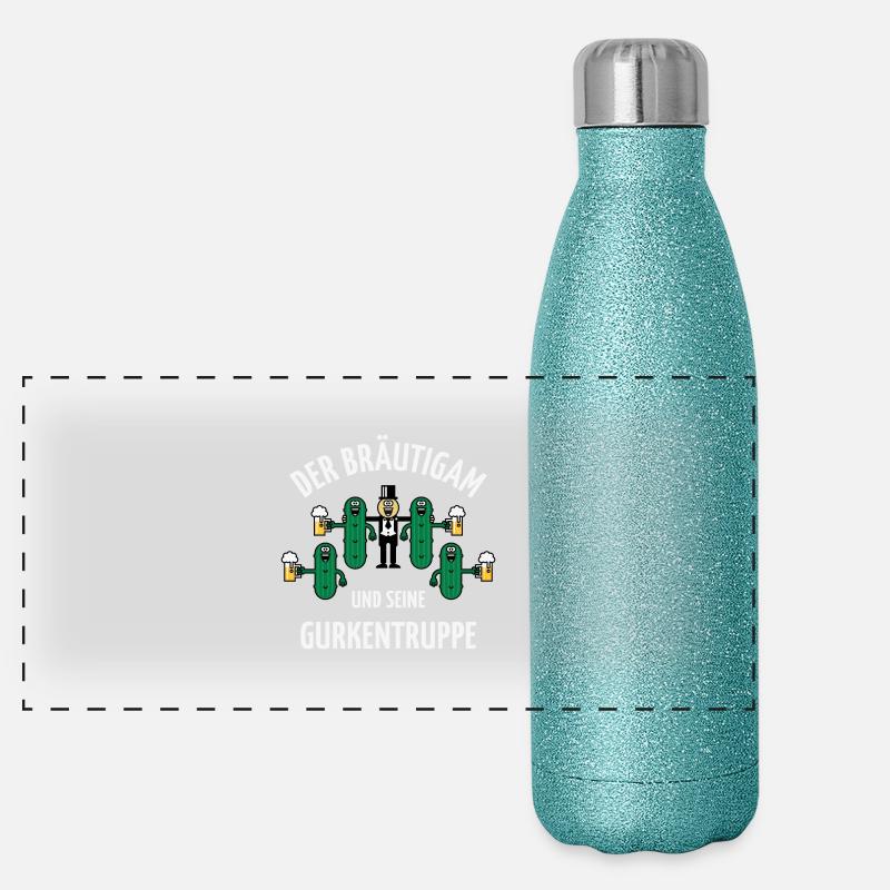 Der Bräutigam Und Seine Gurkentruppe! (JGA 5er N) Panorama Glitzer Isolierflasche 500 ml