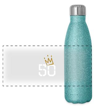 50 Krone 50. Geburtstag - Panorama Glitzer Isolierflasche 500 ml - Blau Glitzer - Vorne