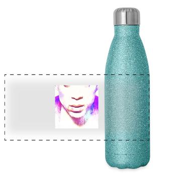 Mundschutz für P-rince Fans | Purple Hero Maske - Panorama Glitzer Isolierflasche 500 ml - Blau Glitzer - Vorne