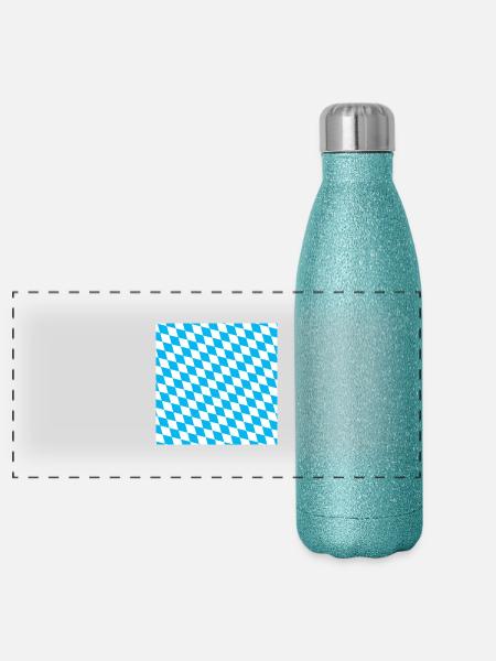 Bavière Bavière Drapeau Bavière Chèque Diamants - Gourde isotherme panoramique pailletée 500 ml - paillettes bleues - Devant