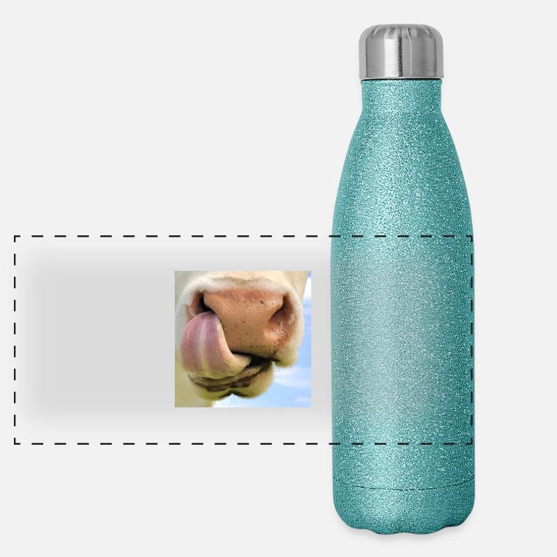 Mask cow with nostrils snout face beef bull Panoramic Glitter Thermal Bottle 500 ml