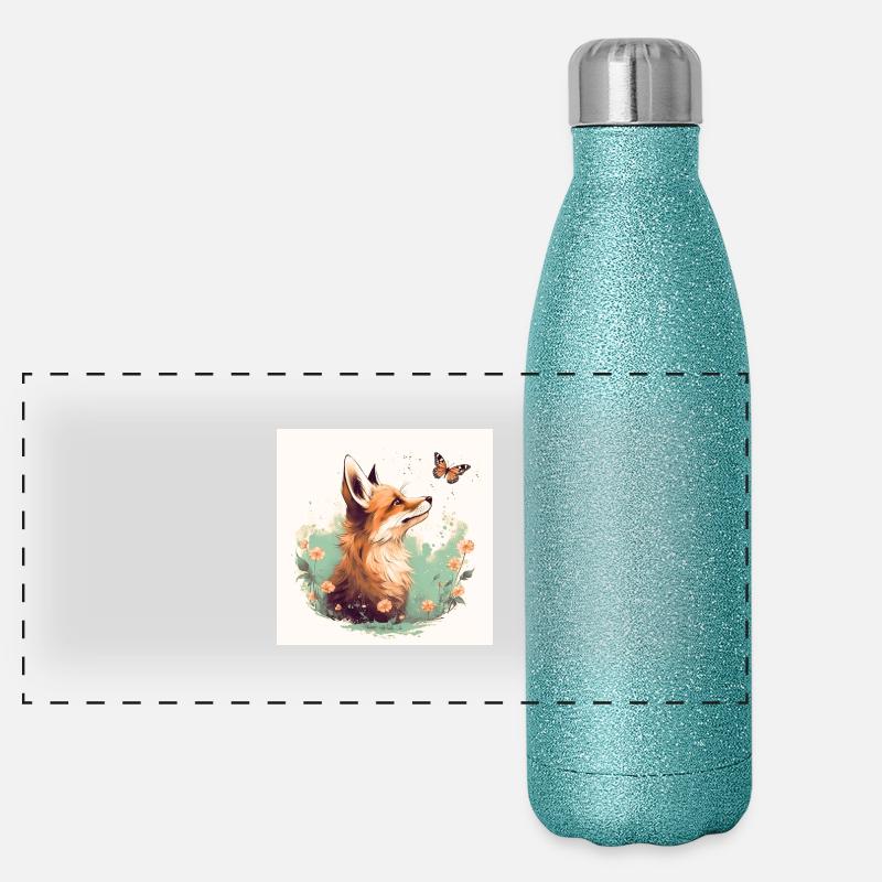 Fuchs mit Schmetterling Panorama Glitzer Isolierflasche 500 ml