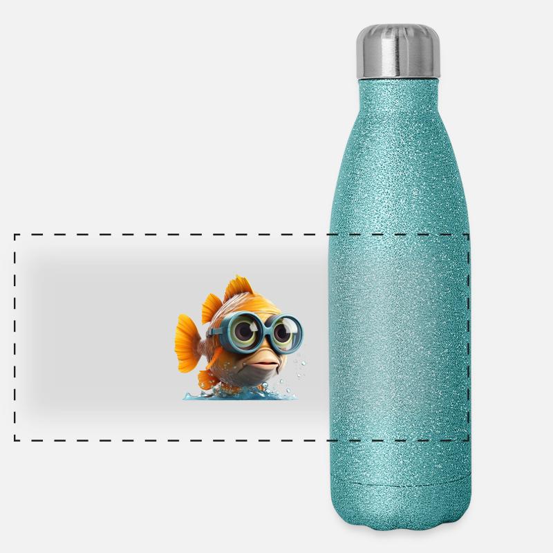 Lustiger Fisch mit Taucher Brille Panorama Glitzer Isolierflasche 500 ml