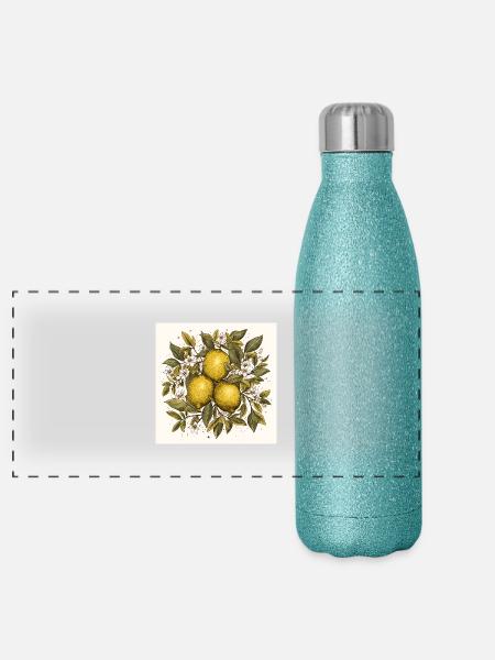 Lemons - Panoramic Glitter Thermal Bottle 500 ml - blue glitter - Front
