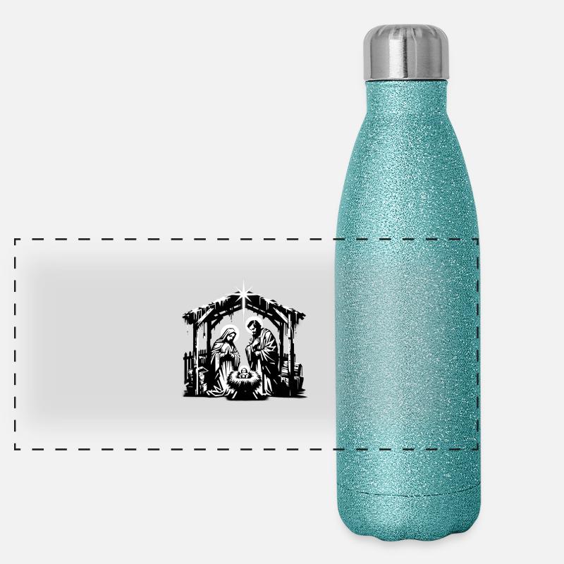 Weihnachtsfamilie Maria Joseph Jesus Panorama Glitzer Isolierflasche 500 ml