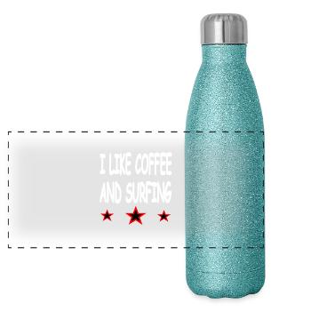 Coffee - Panoramic Glitter Thermal Bottle 500 ml - blue glitter - Front