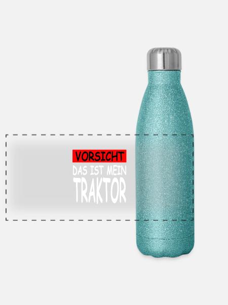 Traktor - Panorama Glitzer Isolierflasche 500 ml - Blau Glitzer