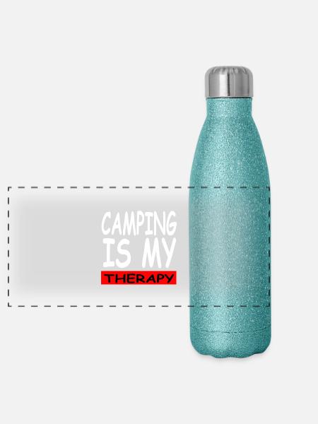 Camping - Panorama Glitzer Isolierflasche 500 ml - Blau Glitzer - Vorne