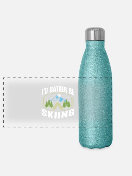Skifahren - Panorama Glitzer Isolierflasche 500 ml - Blau Glitzer - Vorne