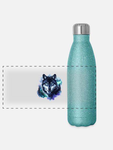 Wolf Nebula Galaxy Polarlicht - Panorama Glitzer Isolierflasche 500 ml - Blau Glitzer - Vorne