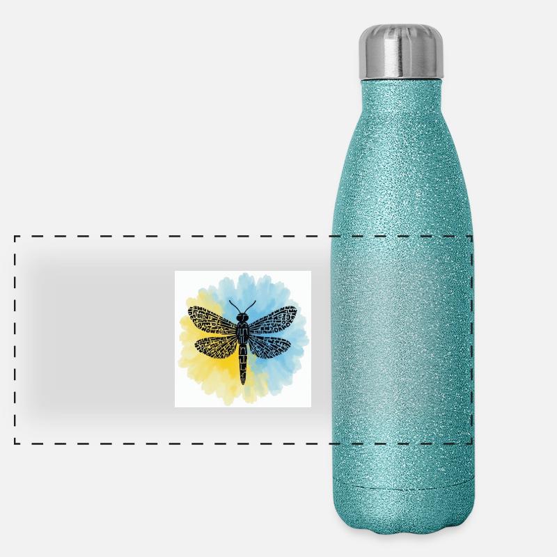 Libelle, Symbol der Liebe Panorama Glitzer Isolierflasche 500 ml