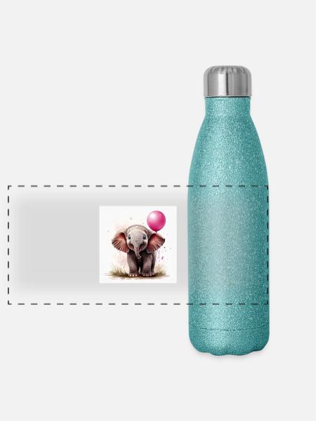 Elefant mit Luftballon - Panorama Glitzer Isolierflasche 500 ml - Blau Glitzer - Vorne
