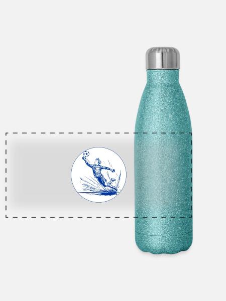 Goalkeeper (blue and white) - Panoramic Glitter Thermal Bottle 500 ml - blue glitter - Front