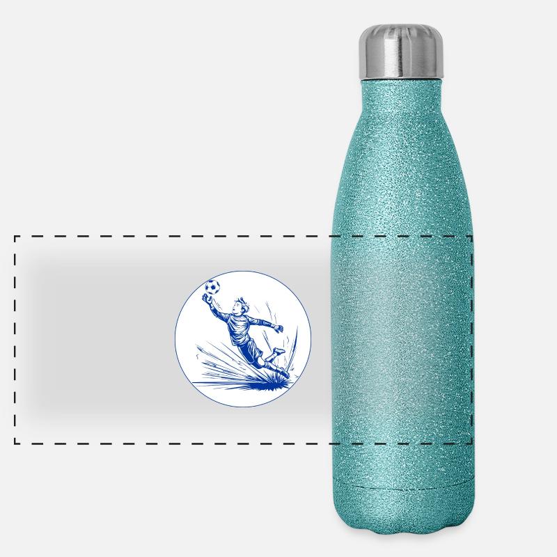 Torwart (blau-weiß) - Panorama Glitzer Isolierflasche 500 ml - Blau Glitzer