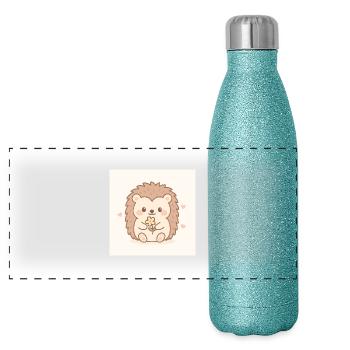 Hérisson Kawaii dans un style pastel - Gourde isotherme panoramique pailletée 500 ml - paillettes bleues - Devant