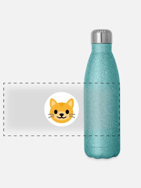 Cat Face White | ~NU relations | Vector - Panoramic Glitter Thermal Bottle 500 ml - blue glitter - Front