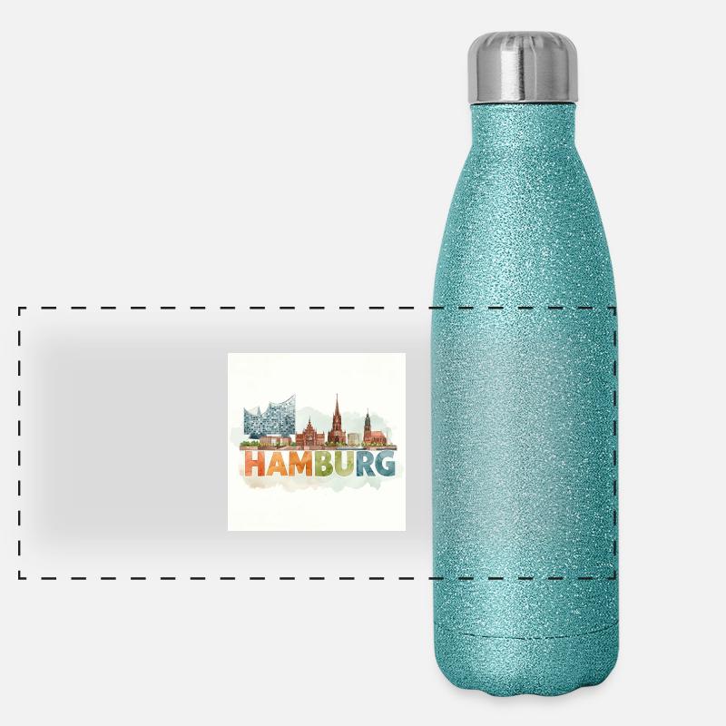 Hamburg Aquarell Panorama Glitzer Isolierflasche 500 ml